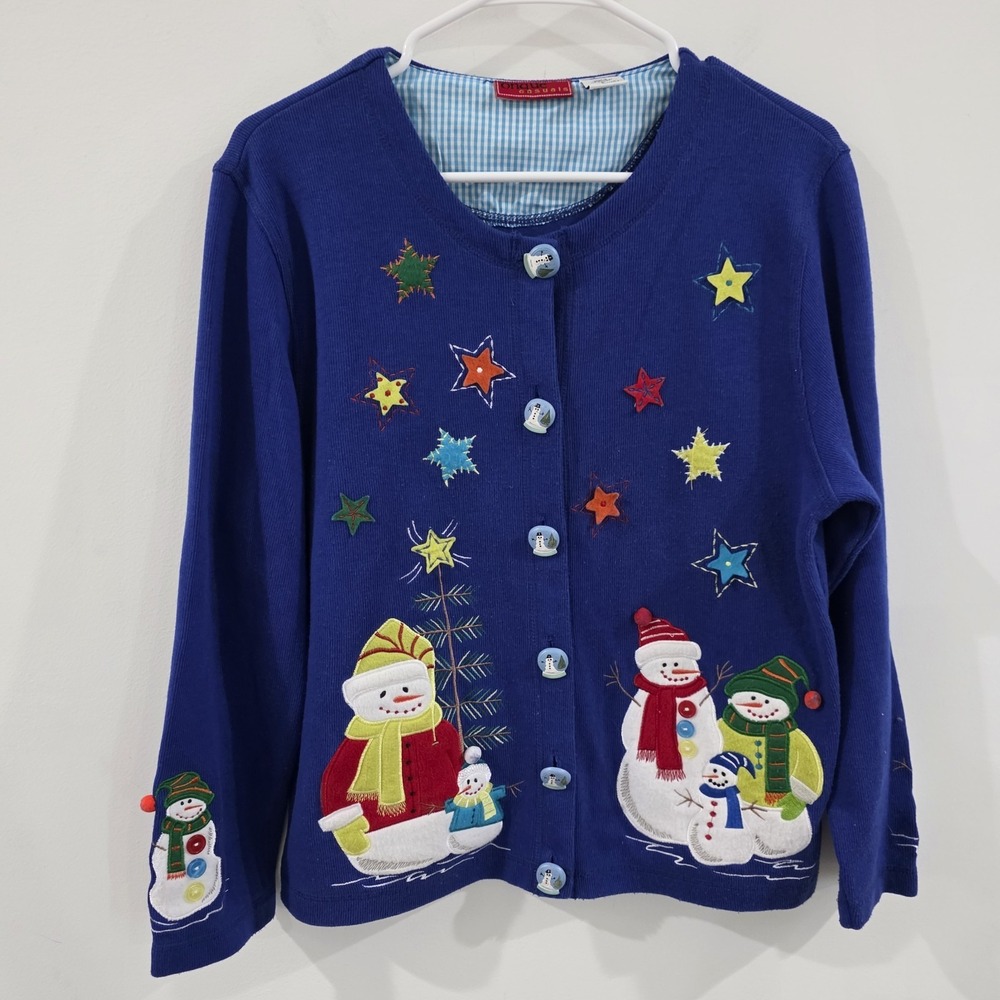 Vintage‎ Onque Womens Ugly Christmas Sweater Size Large Snowmen Embroidered